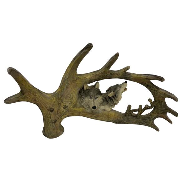 Wolves Carving Faux Antler Figurine Rustic Cabincore Decor Rustic - Picture 1 of 9